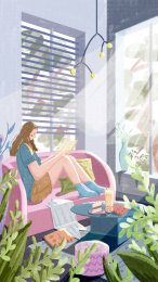 二十四节气夏天假日周末女孩室内阅读学习