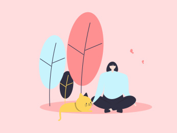 女生和猫在野外郊游