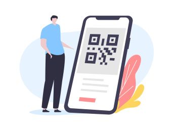 男生使用手机二维码