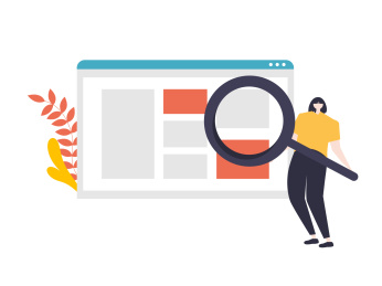 女生拿着放大镜在网页搜寻