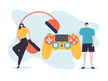 男生玩游戏女生听音乐