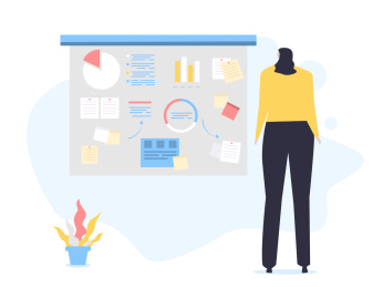 女生在看墙上数据分析