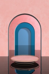 简约柔色室内空间三维渲染产品展示台