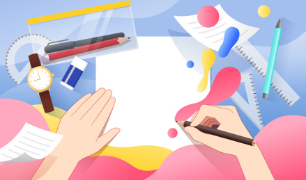 写字的手和学习用品