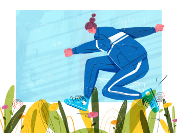 穿着校服的学生向着目标全力冲刺