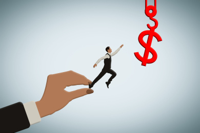 商务人士面对诱惑掉入陷阱