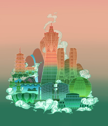 城市海报 云雾缭绕中的杭州城景