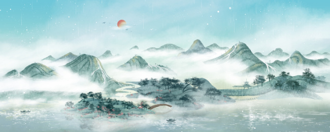 水墨山水画群山峻岭图