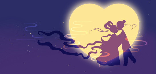 牛郎织女团圆的七夕情人节剪影插画