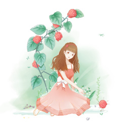 覆盆子树下穿裙子的少女