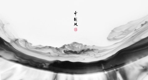 中国风云雾缭绕意境深远的沙画质感水墨山水