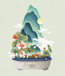 青山流水荷塘月色一叶小舟