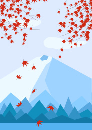 深秋枫叶雪山矢量平面插画