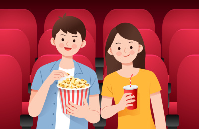 一对情侣在电影院看电影