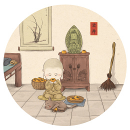 小和尚出尘与猫咪阿赤的节气日常-霜降吃柿