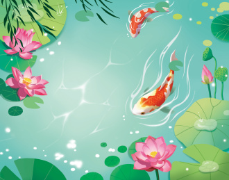 荷花池塘鲤鱼图