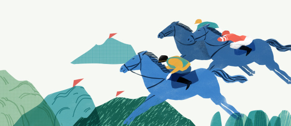 马背上骑士们跨越障碍勇猛向前插画