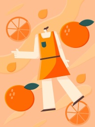 女孩进入橘子世界的组合插画