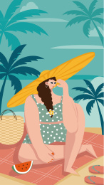 夏日女生海边度假