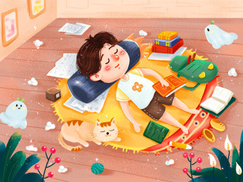 躺在地毯上的小男孩