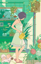 夏季日系小清新插画人物日常生活室内插画