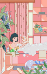 小清新人物日常生活室内插画