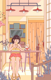 夏季小清新人物日常生活洗衣服插画