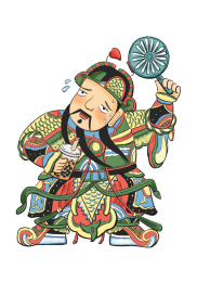 手拿奶茶和电风扇的门神