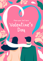 情人节七夕情侣花丛中肩并肩插画