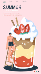 男人架梯子爬到大冰激凌上