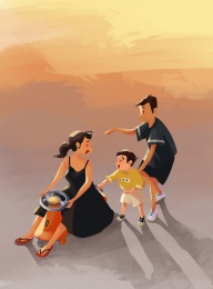 夕阳西下-儿童插画