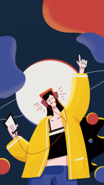 在深夜中听歌的女孩