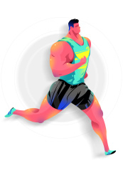 肌肉男穿背心短裤跑步的插画