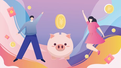 男生女生和存钱罐