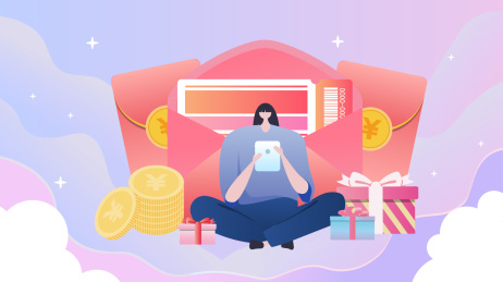 女生在用优惠券购物