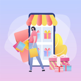 一个女生在手机购物