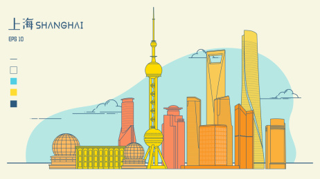 上海陆家嘴城市天际线矢量复古线性插画