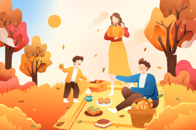 秋季亲子游矢量插画