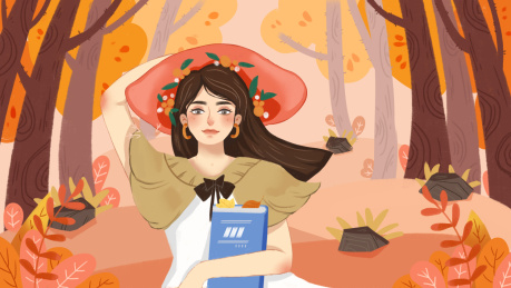 秋天风景小女孩噪点手绘插画