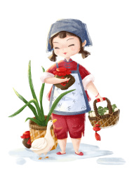 传统端午节 农家女手提粽子 插画