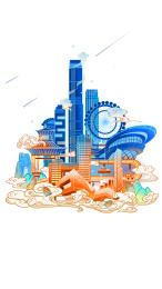 长沙城市建筑组合国潮风格