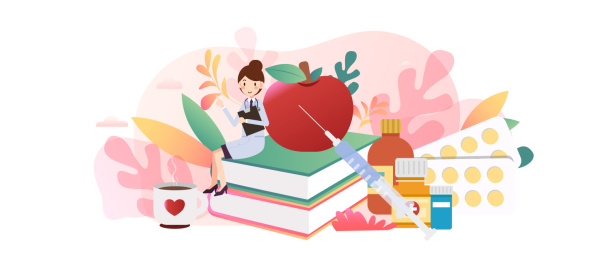 医生打针的抗病毒疫苗医学矢量插画