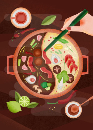 鸳鸯火锅海报，肌理风格