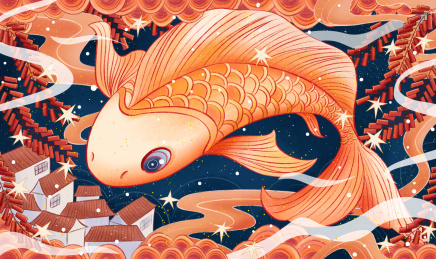 新年快乐喜庆锦鲤鞭炮节日中国风插画