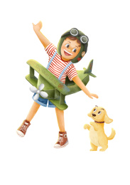 小男孩与小黄狗在玩耍