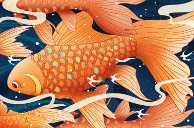 新年快乐喜庆锦鲤节日中国风插画