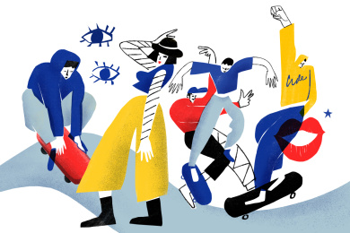 一群时尚年轻活力的街头青年插画