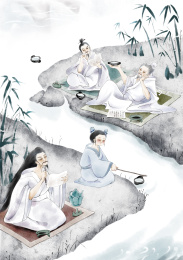 诗人河边饮酒赋诗