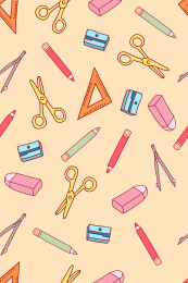 黄色背景学生学习文具矢量插画无缝平铺壁纸