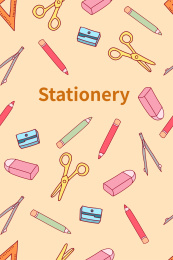 黄色背景学生学习文具矢量插画英文海报